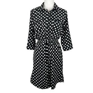 Millennium Black & White Polka Dot Front Tie Midi Dress Size Small‎